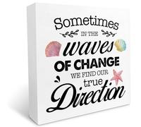 KOPUTE Sometimes in The Waves of Chance We Find Our True Direction Wooden Box Sign Desk Decor,Rustic Beach Block Sign Desk for Home Living Room Office Shelf Table Decor 5 x 5 Inches