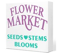 KOPUTE Spring Desk Decor,Funny Flower Market Wood Sign Desk Decor,Rustic Spring Blooms Wood Block Plaque Box Sign for Flower Market shop Farmhouse Home Garden Shelf 7 x 7 Inches