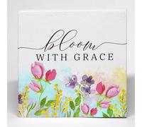 KOPUTE Spring Floral Wood Box Sign Spring Table Decor Spring Flower Desk Decor Spring For Home Bloom With Grace Spring Wildflower Wooden Box Block Sign For Home Office Decor 7 x 7 Inches