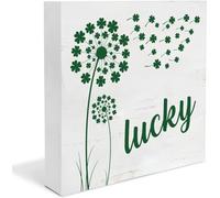 KOPUTE St. Patricks Day Decor Lucky Four Leaf Clover Wooden Sign St. Patricks Day Home Decor For Desk Presents On Valentine's Day St. Patrick's Day Easter Sunday 5 x 5 Inches