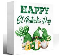 KOPUTE St Patricks Day for The Home,Happy St Patrick's Day Gnome Wood Block Plaque Box Sign Room Office Desk Table Decor,Irish St.Patrick's Day Wooden Box Decor 7 x 7 Inches