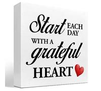 KOPUTE Start Each Day with a Grateful Heart Wood Block Sign Desk Decor,Grateful Table Sign Wooden Box Plaque Sign Desk Decor for Home College Office Shelf Table Decor 5 x 5 Inches