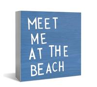 KOPUTE Summer Beach Decor Wooden Box Sign, Meet Me at The Beach, Home decor, Beach Room Decor Coastal Summer Wood Box Sign Block for Bathroom Bedroom Decor 5 x 5 Inches