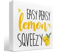 KOPUTE Summer Desk Decor,Easy Peasy Lemon Squeezy Lemon Wood Box Sign Decor Desk Sign,Rustic Summer Wooden Box Block Sign For Home Office Shelf Table Decor 5 x 5 Inches