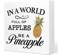 KOPUTE Summer Desk Decor,In a World Full of Pineapples Be a Pineapple Sign Desk Decor,Rustic Pineapple Wood Block Sign Desk Decor for Farmhouse Home Kitchen Farm Garden Shelf Table 5 x 5 Inches