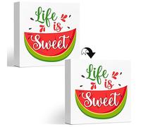 KOPUTE Summer Desk Deocr,Life is Sweet Watermelon Double-Sided Wood Box Sign Decor Desk Sign,Rustic Summer Watermelon Wooden Box Block Sign for Home Office Shelf Table Decor 7 x 7 Inches