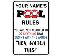KOPUTE Swimming Pool Rules Metal Tin Sign Wall Decor Your Name's Pool Rules Retro Tin Poster Plaque Home Bar Kitchen Coffee Man Cave Garage Wall Decor Art Tin Sign 5.5x8 Inch