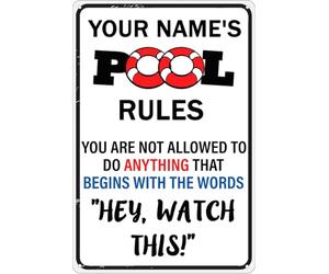 KOPUTE Swimming Pool Rules Metal Tin Sign Wall Decor Your Name's Pool Rules Retro Tin Poster Plaque Home Bar Kitchen Coffee Man Cave Garage Wall Decor Art Tin Sign 5.5x8 Inch