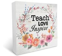KOPUTE Teach Love Inspire Wood Box Sign Home Decor Rustic Teacher Appreciation Wooden Box Sign Block Plaque for Wall Tabletop Desk Home Office Classroom Decoration 7 x 7 Inches