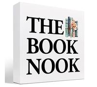 KOPUTE The Book Nook Bookshelf Wood Block Sign Desk Decor,Funny Book Librarian Book Lover Wooden Box Plaque Sign Desk Decor for Home Shelf Table 5 x 5 Inches