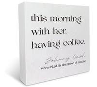 KOPUTE This Morning with Her Having Coffee Wooden Box Sign Desk Decor, Coffee Quote Wood Box Sign for Kitchen Coffee Bar Shelf Table Decoration 7 x 7 Inches