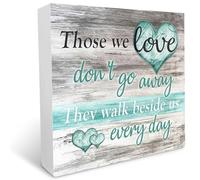 KOPUTE Those We Love Don't Go Away They Walk Beside Us Every Day Rustic Wood Box Sign Desk Decor Inspirational Wooden Block Sign for Home Office Desk Shelf Decoration 7 x 7 Inches