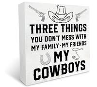 KOPUTE Three Things You Don't Mess with Wooden Box Sign with Saying Desk Decor Western Cowboys Box Sign Wood Plaque Block Sign Rustic Art Home Decor 5 x 5 Inches
