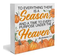 KOPUTE to Everything There Is a Season Bible Verse Wood Box Sign Art Desk Christian Decor Ecclesiastes 3:1 Scriptures Wood Block Sign Fall Pumpkins Sign Decor Wooden Box Sign 7 x 7 Inches