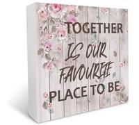 KOPUTE Together is Our Favourite Place to Be Inspirational Quotes Wood Box Sign Motivational Home Family Farmhouse Bedroom Bar Cafe Wall Art Decor Wooden Box Sign 5 x 5 Inches