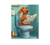 KOPUTE Toilet Dog Reading Newspaper Poster Canvas- Perfect for Wall Artrations,Dining Room Decor, Bedroom Art, Wall Decor Living Room, Wall Art, Frameless 12x16inch