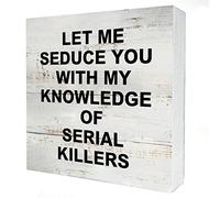 KOPUTE True Crime Gifts Funny Let Me Seduce You with My Knowledge Wooden Box Sign Desk Decor Rustic Wood Block Plaque Box Sign for Home Office Shelf Table Decoration 5 x 5 Inches