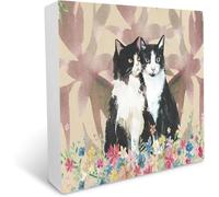 KOPUTE Two Black And White Tuxedo Cat Wooden Box Sign Office Desk Decor es Wood Box Sign Decorative Rustic Farmhouse Decor A Gift For Mom And Dad 5 x 5 Inches