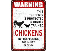 KOPUTE Vintage Chicken Coop Metal Signs Warning This Property is Protected by a Highly Trained Chicken Tin Sign Home Bar Kitchen Coffee Man Cave Garage Wall Decor Art Tin Sign 12x16 Inch