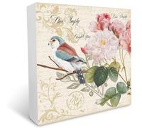KOPUTE Vintage Flowers and Birds Live Simply Laugh Often Love Deeply Rustic Wood Box Sign Desk Decor Inspirational Wooden Block Sign for Home Office Desk Shelf Decoration 7 x 7 Inches