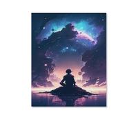 KOPUTE Vintage Meditating Under The Bright Stars Rounded Corner Poster Canvas- Perfect for Wall Artrations, Dining Room Decor, Bedroom Art, Wall Decor Living Room, Wall Art, Frameless 20x30inch