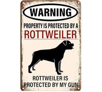 KOPUTE Vintage Metal Signs Warning Property is Protected By a Rottweiler Rustic Tin Signs Metal Poster Home Bar Kitchen Coffee Man Cave Garage Wall Decor Art Tin Sign 8x12 Inch