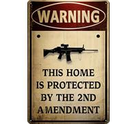 KOPUTE Vintage Metal Tin Plaque Sign Warning This Home is Protected by The 2nd Amendment Tin Sign fHome Bar Kitchen Coffee Man Cave Garage Wall Decor Art Tin Sign 12x16 Inch