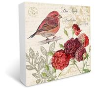 KOPUTE Vintage Parrot and Rose Live Simply Laugh Often Love Deeply Rustic Wood Box Sign Desk Decor Inspirational Wooden Block Sign for Home Office Desk Shelf Decoration 7 x 7 Inches