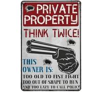 KOPUTE Warning Metal Signs,No Trespassing Private Property Safety & Privacy Warning Sign,Home Bar Kitchen Coffee Man Cave Garage Wall Decor Art Tin Sign 5.5x8 Inch