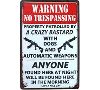 KOPUTE Warning No Trespassing Property Patrolled by A Crazy BAS, Home Bar Kitchen Coffee Man Cave Garage Wall Decor Art Tin Sign 12x16 Inch