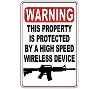 KOPUTE Warning Plaque Wall Decor This Property Protected by A High Speed Wireless Device Home Bar Kitchen Coffee Man Cave Garage Wall Decor Art Tin Sign 5.5x8 Inch