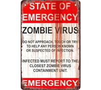 KOPUTE Warning Zombie Virus Funny Halloween Man Cave Retro Metal Sheet Signs, Home Bar Kitchen Coffee Man Cave Garage Wall Decor Art Tin Sign 5.5x8 Inch