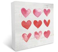 KOPUTE Watercolor Pink Red Heart Wood Box Sign Home Decor, Rustic Valentine's Day Valentine Hearts Wooden Box Sign Block Plaque for Wall Tabletop Desk Decoration 7 x 7 Inches
