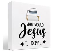 KOPUTE What Would Jesus Do Funny Bathroom Wood Block Sign Desk Decor,Rustic Change the Toilet Paper Roll Wooden Box Plaque Sign Desk Decor for Home Office Restroom 7 x 7 Inches