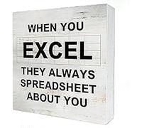 KOPUTE When You Excel They Always Spreadsheet Wooden Box Sign with Saying Desk Decor Accountant Box Sign Wood Plaque Block Sign Rustic Art Home Office Decor 5 x 5 Inches