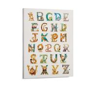 KOPUTE Wild Animal Alphabet Wall Art Poster, ABC Alphabet Educational Canvas Pictures Prints Dining Room Decor, Bedroom Art, Wall Decor Living Room, Wall Art, Frameless 8x10inch