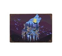 KOPUTE Wildlife Camping Outdoor Wolf Howling to The Moon tin sign Home Decor Wall Art,Retro style, farmhouse decoration, home, bar, restaurant, garage, tin sign 30X40cm