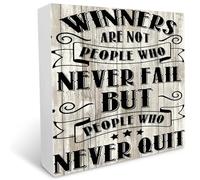 KOPUTE Winners are Not People Who Never Fail But People Who Never Quit Rustic Wood Box Sign Desk Decor Inspirational Wooden Block Sign for Home Office Desk Shelf Decoration 7 x 7 Inches