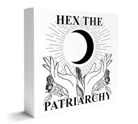 KOPUTE Witches Feminist Decor Wooden Box Sign, Celestial Witchy Witchcraft Decoration for Home Bedroom Bathroom Mystical Moon Phase Table Decor, Hex The Patriarchy, 7 x 7 Inches