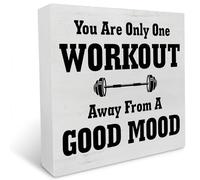 KOPUTE Workout Quote Wood Box Sign Decor Desk Sign Inspiration Exercise Wooden Box Block Sign Rustic Home Office Gym Shelf Table Decoration 7 x 7 Inches