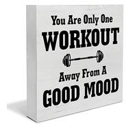 KOPUTE Workout Quote Wood Box Sign Decor Desk Sign Inspiration Exercise Wooden Box Block Sign Rustic Home Office Gym Shelf Wall Decoration 5 x 5 Inches