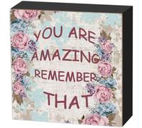 KOPUTE You are Amazing Remember That - Colorful Wood Box Signs with Inspirational Saying for Home Office Room Decor Wood Block Plaque 7 x 7 Inches