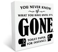 KOPUTE You Never Know What You Have Until It's Gone Toilet Paper For Instance Wooden Box Sign Desk Decor Funny Bathroom Sign Rustic Wood Block Plaque Sign for Toilet Decoration 5 x 5 Inches