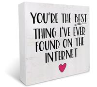KOPUTE You're the Best Thing I've Ever Found on the Internet Wood Box Sign Desk Decor,Funny Romantic Online Dating Wooden Block Sign for Home Bedroom 5 x 5 Inches