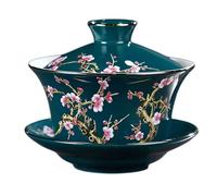 KOPYFANTAP Gaiwan 300ml Chinese Tea Cup with Lid, Porcelain Gaiwan Tea Cup with Relief Pattern for Plum, Green