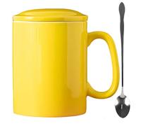 KOPYFANTAP Large Cup 1000ml Yellow Extra Large Ceramic Coffee Cup with Lid and Spoon Ceramic Cup with Large Handle for Office and Home Dishwasher Safe
