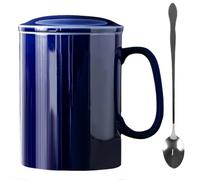 KOPYFANTAP Large Mug 1000 ml, Jumbo Ceramic Coffee Cup with Lid and Spoon, Giant Mug with Large Handle for Office and Home, Blue