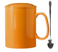 KOPYFANTAP Large Mug 1000 ml, Jumbo Coffee Cup with Lid and Spoon, Giant Ceramic Mug with Large Handle for Office and Home, Orange
