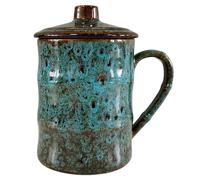 KOPYFANTAP Large Mug 750 ml, Jumbo Ceramic Coffee Cup with Lid, XXL Stoneware Cup Extra Large, Giant Tea Cup Porcelain for Office, Home, Blue