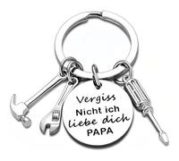 KOQAIIZ Father Keyring Gift PaPa Keychain Jewellery Key Ring Engraving Key Ring Tool with Screwdriver Hammer Keyring Engraving for Father's Day